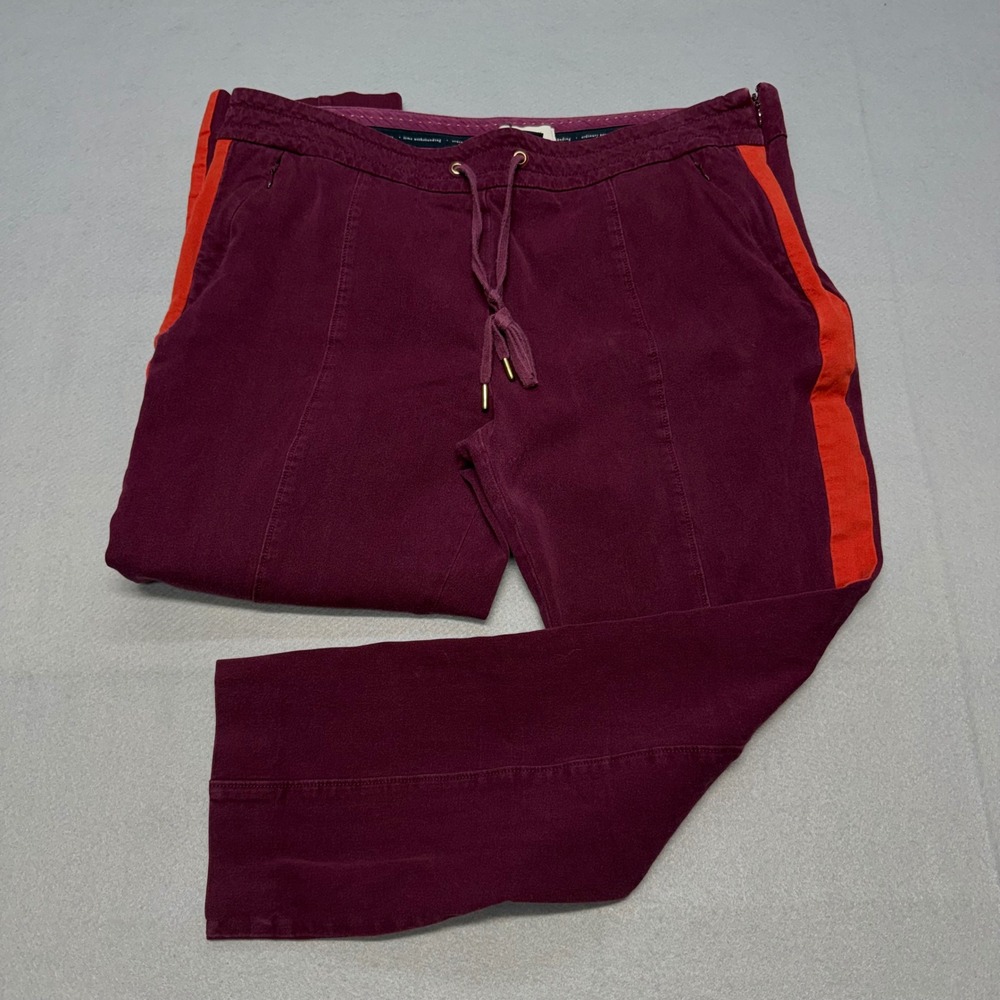 Anthropologie The Essential Slim Pants Womens 14 Burgundy Orange Side Stripe Zip